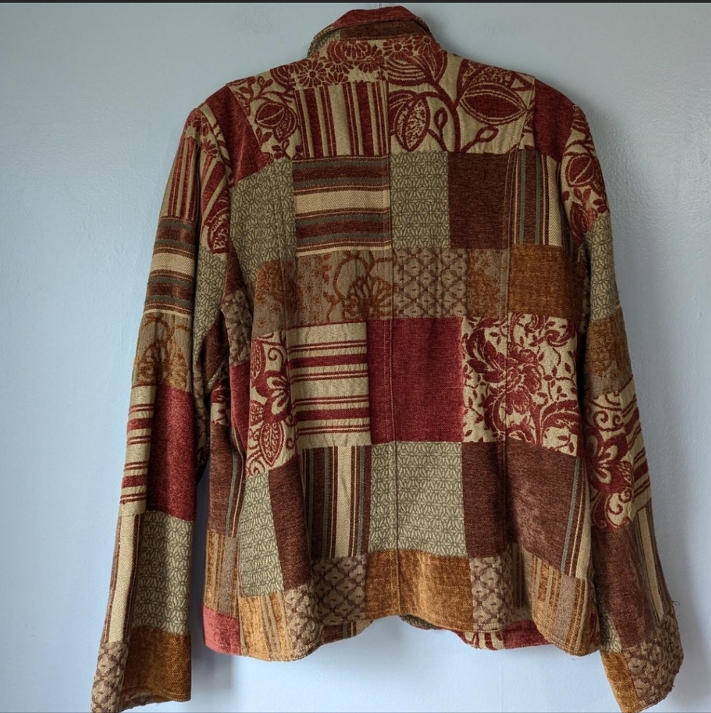Vintage Elcc Patchwork Tapestry Blazer Burgundy B… - image 2
